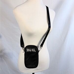 NWT Dolls Kill Black Faux Leather Logo 7” Phone Crossbody Bag NEW💚